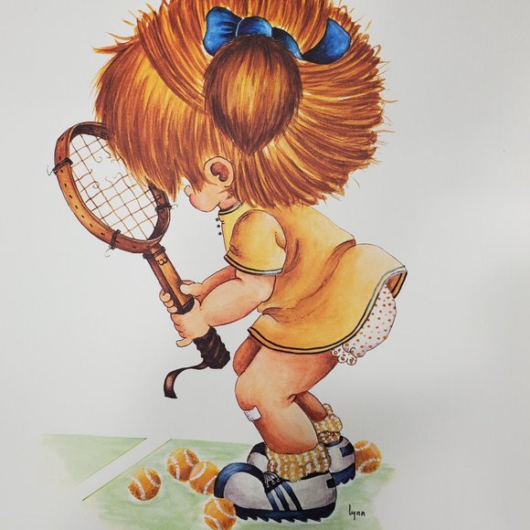Little Girl TENNIS SPORTS STAR Wall Art Print Child 11x14 Vintage 70s Home DECOR - Picture 2 of 3